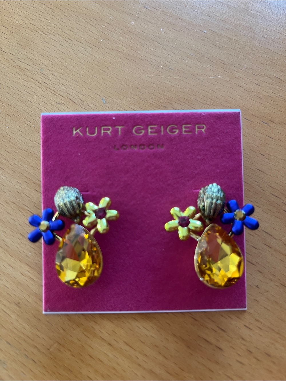 Kurt Geiger  Yellow Teardrop Gem & Blue Flower Earrings